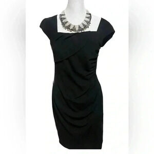 THML black cap sleeve medium side ruched square neck dress